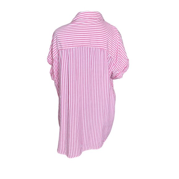 Beachlunchlounge Pink & White Striped Button-Up Collared Shirt L - Picture 3 of 5
